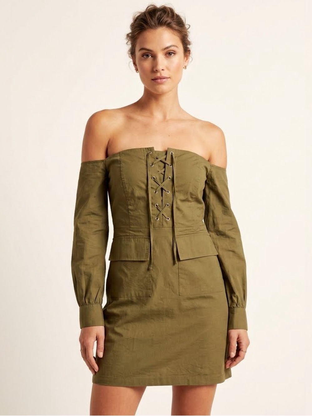 Missguided Army Green Corset Top Off-Shoulder Dress NEW Size 12